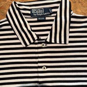 Polo Ralph Lauren Black and White Striped Polo Shirt sz m fits like a small